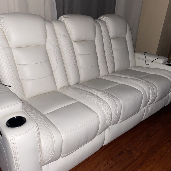 【Furniture】85.25'' Wide Home Theater Sofa with Cup Holder