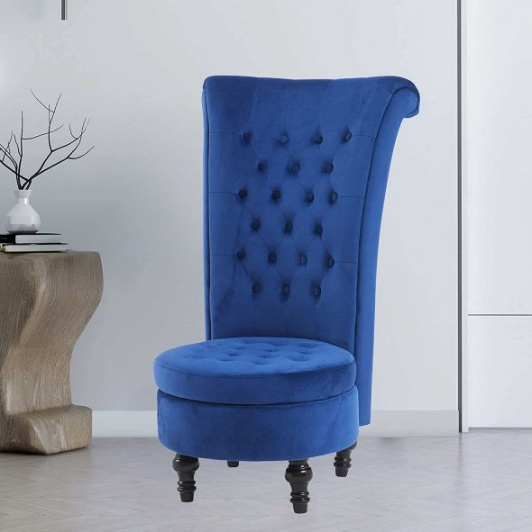 Living Room Chair Velvet High Back Accent Bedroom Chair Tufted Royal Throne Retro Armless Lounge Chair Upholstered Chairs w/Storage for Women Girls