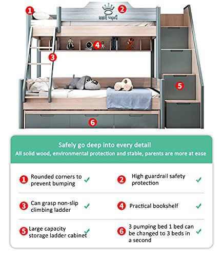 【Furniture】Double Full Bunk Bed Wooden Loft Bed, with Theater, Farmhouse, Ladder, Locker & Guardrail