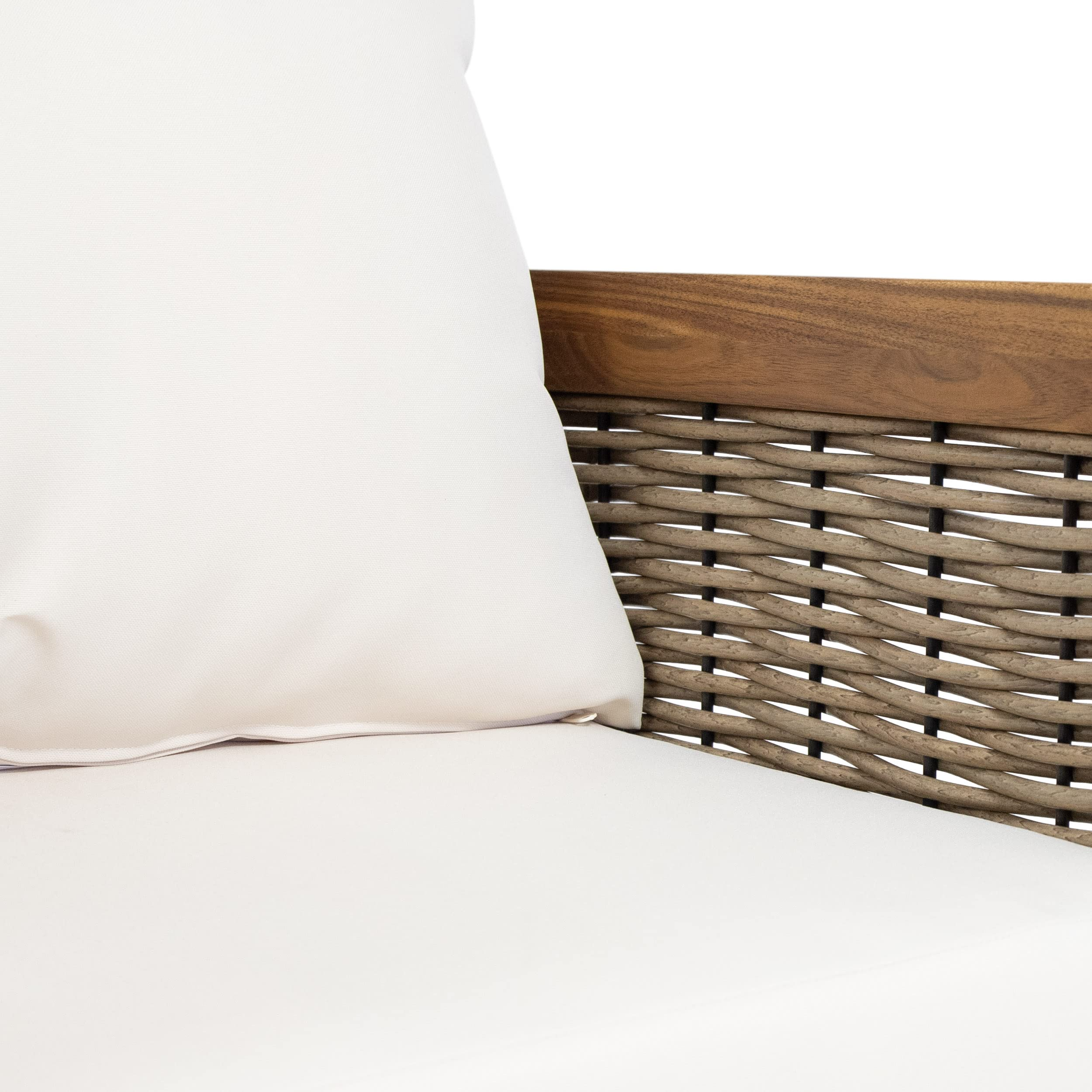 【Furniture】Burchett Outdoor 4 Pcs Chat Set - Acacia Wood and Wicker - Teak/Mixed Brown/Beige