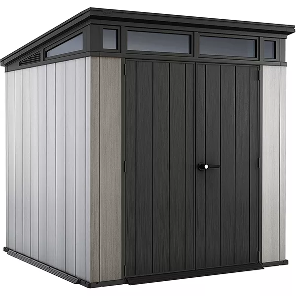 7×7 FT OUTDOOR SHED, MODERN FLOOR DESIGN, SUITABLE FOR GARDEN FURNITURE LAWN MOWER, TOOL AND BICYCLE STORAGE, GREY