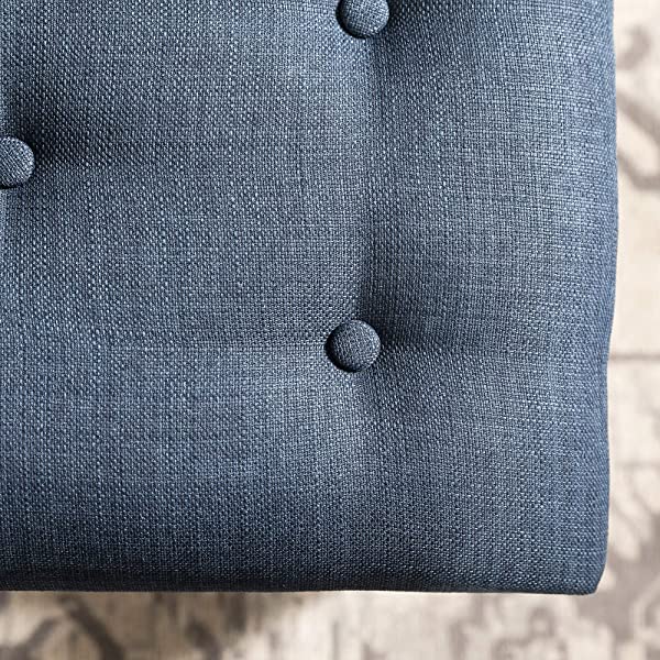 Walker Edison Cambridge Modern Farmhouse Metal X Tufted Ottoman, 30 Inch, Grey Grey Upholstered Ottoman