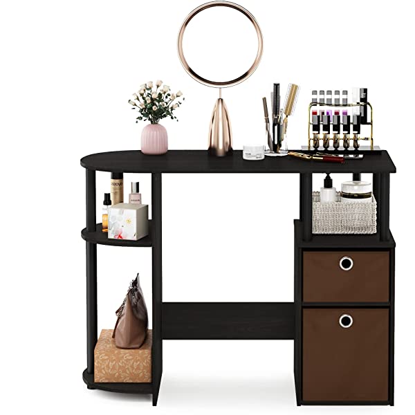 FURINNO Jaya Computer Study Desk with Bin, Brown Espresso