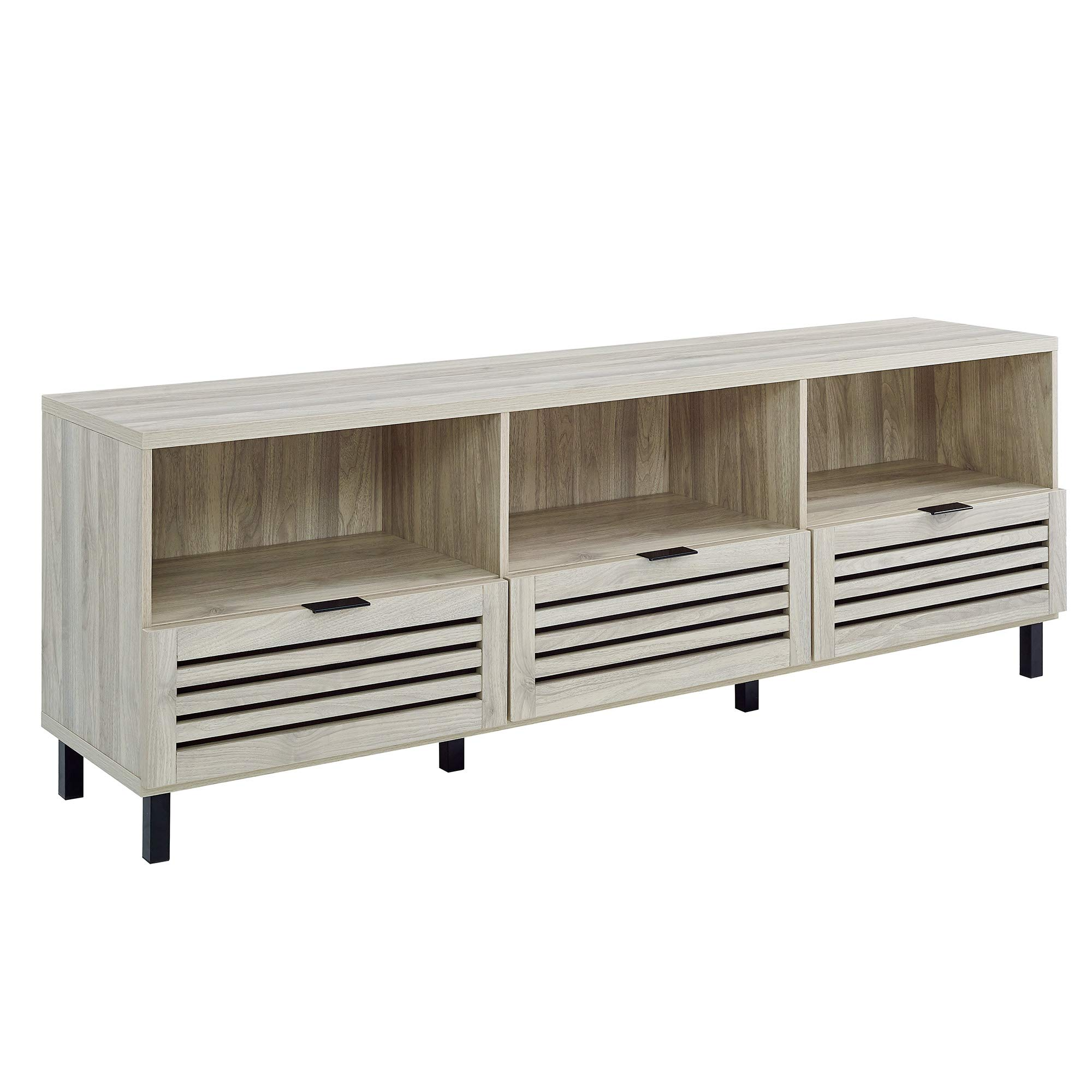 【Furniture】Modern Slatted Wood TV Stand for TV's up to 80