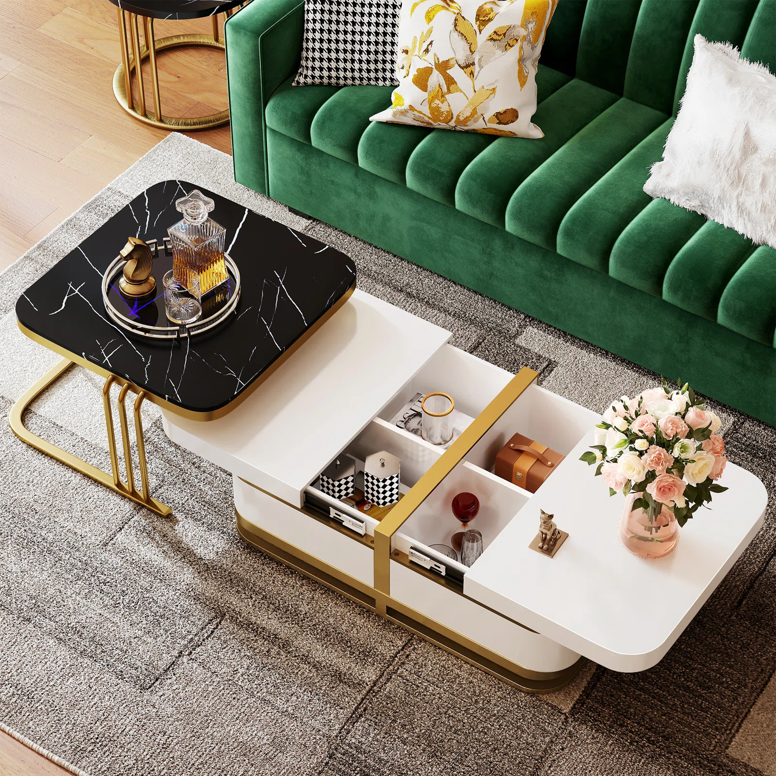 【Furniture】Rectangular Nesting Coffee Table with Storage for Living Room
