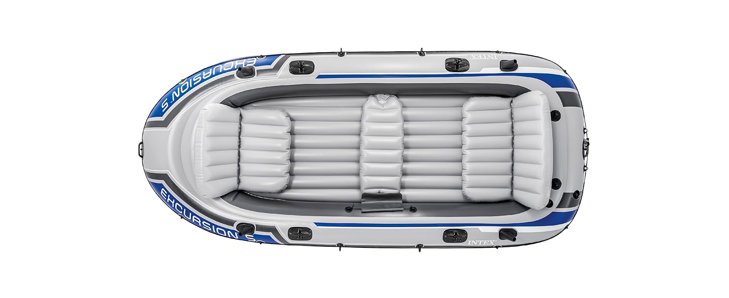 Intex Excursion Inflatable 5 Person Water Fishing River Boat Raft Set with Oars Hotspot 1