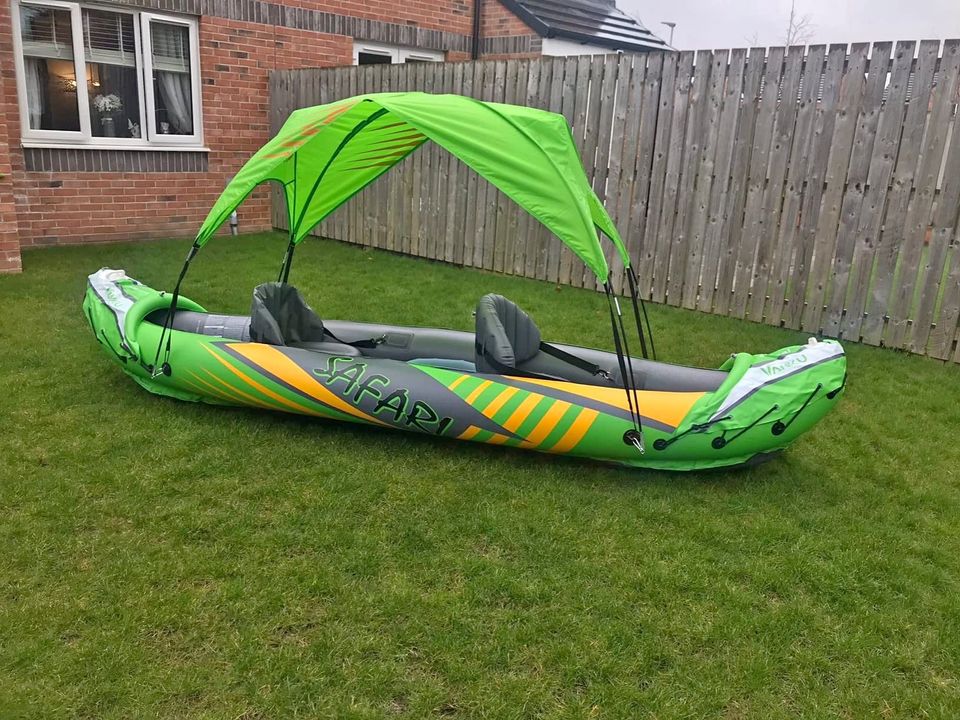 Inflatable Kayak 2 Person with Sun Canopy, for Lake, Rivers, Streams