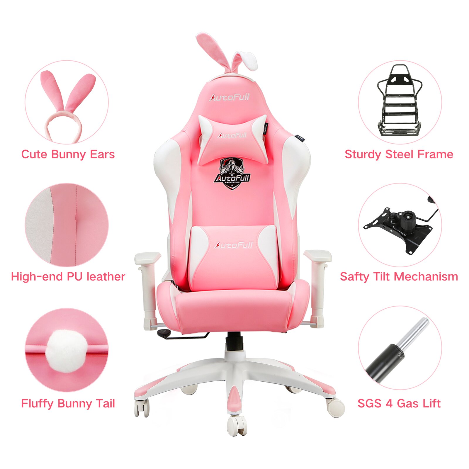 【Furniture】Racing Game Chair Autofull Adjustable Reclining Ergonomic Swivel PC in Pink