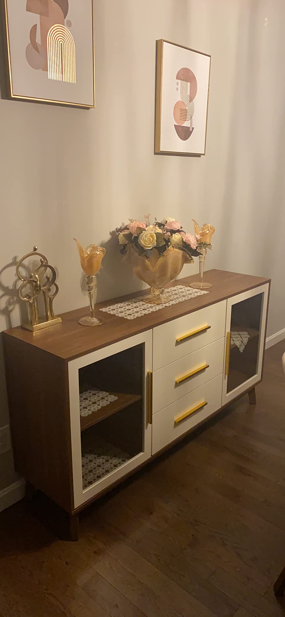 【Furniture】Sideboard Buffet Cabinet with 3 Drawers & 2 Doors, Console Table for Kitchen