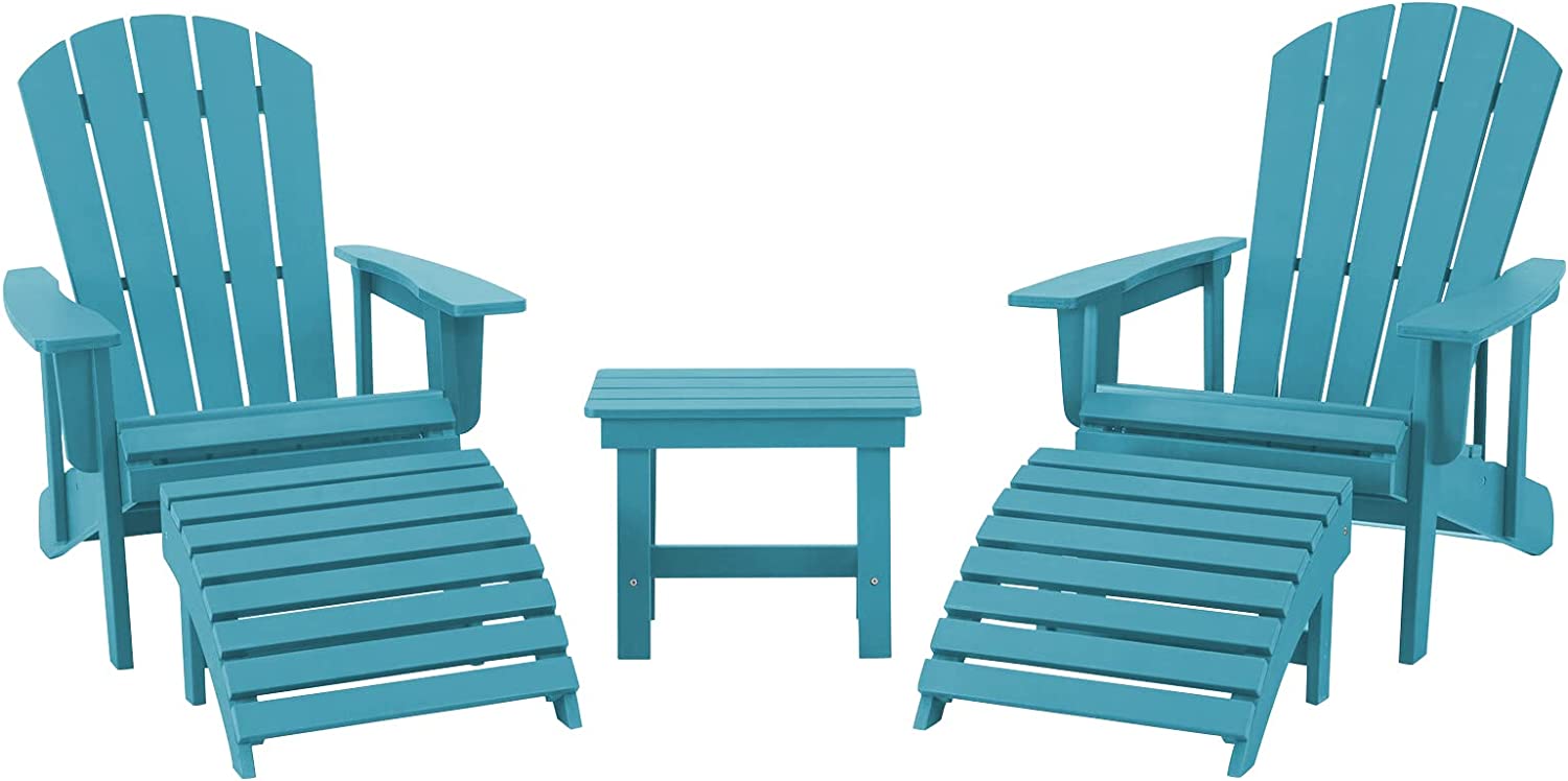【Home&Garden】5-Piece Adirondack Chair Set, Adjustable Backrest Adirondack Chair with Ottoman & Side Table