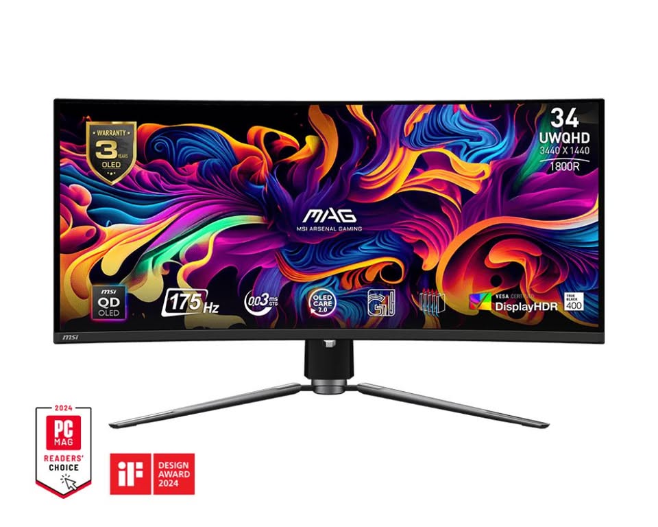 MSI MAG341CQP QD-OLED, 34 Curved OLED Gaming Monitor
