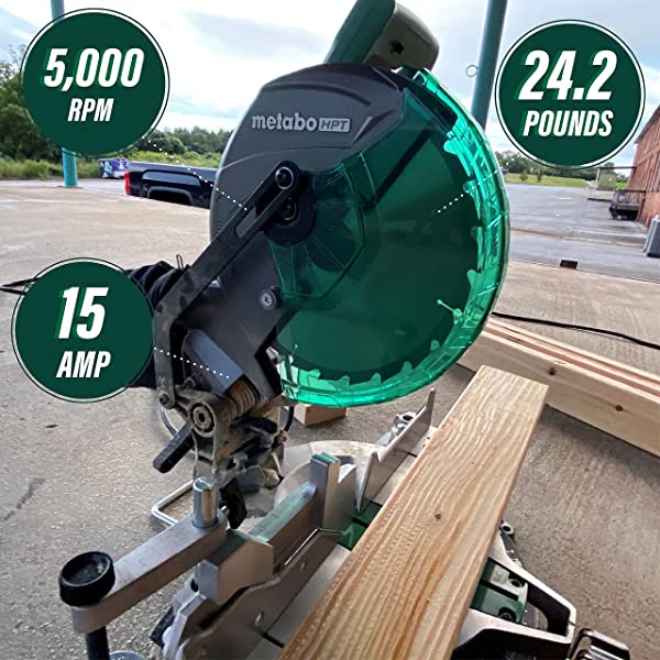 Metabo HPT 10-Inch Compound Miter Saw, Single Bevel, 15-Amp Motor, 0-52° Miter Angle Range, 0-45° Bevel Range, Large Table, 10