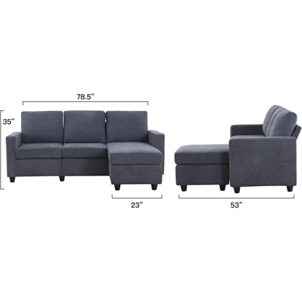 HONBAY Convertible Sectional Sofa Couch, L-Shaped Couch with Modern Linen Fabric for Small Space Dark Grey
