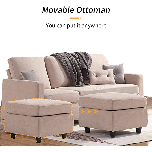 HONBAY Convertible Sectional Sofa Couch, L-Shaped Couch with Modern Linen Fabric for Small Space Dark Grey