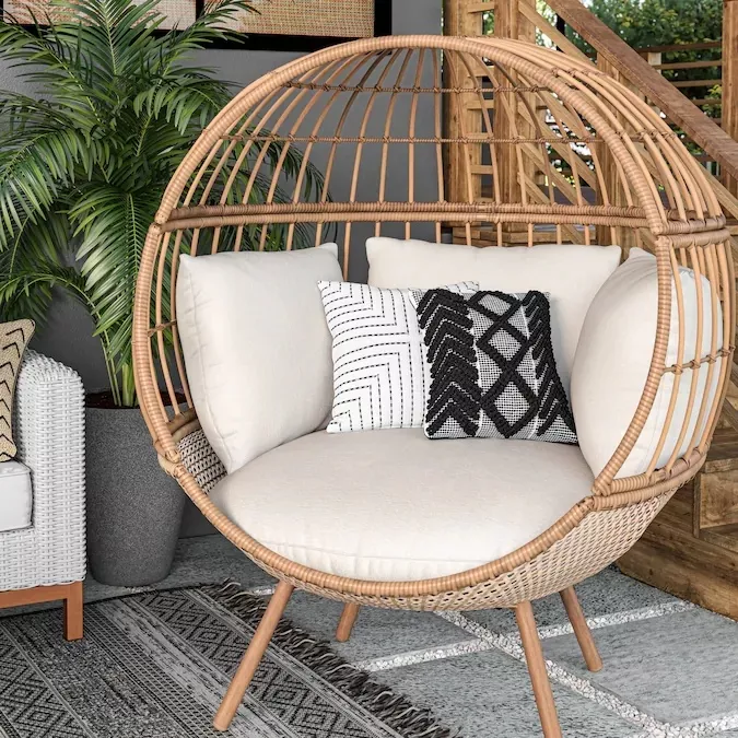 BRUMFIELD WOVEN TEAK METAL FRAME EGG CHAIR