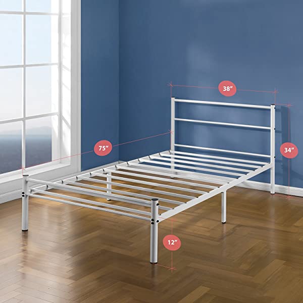 Zinus Geraldine 12 inch White Metal Platform Bed Frame with Headboard and Footboard / Premium Steel Slat Support / Mattress Foundation, Full White Full Bed Frame
