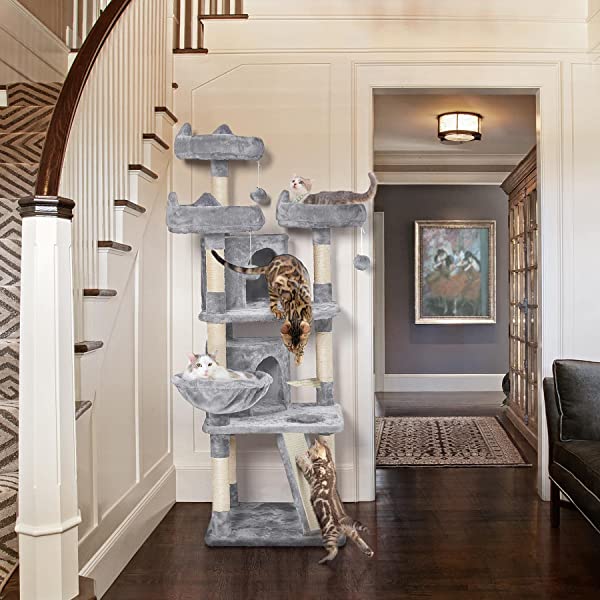 Yaheetech 68.5in Multi-Level Cat Tree Large Cat Condo with Sisal-Covered Platforms Scratching Board & Scratching Posts, Cozy Perches, Stable Cat Tower Cat Condo Pet Play House Dark Gray