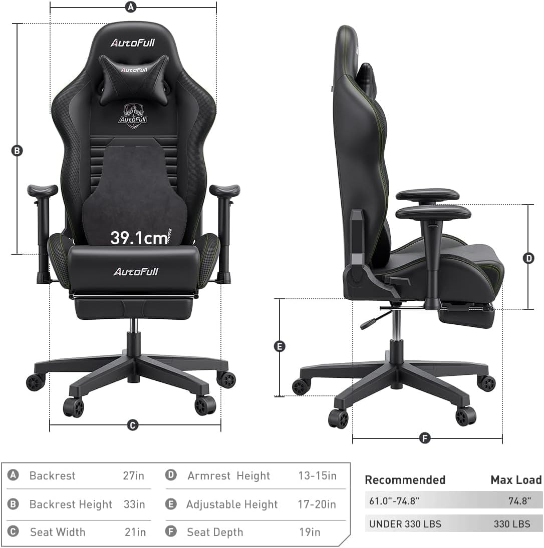 AutoFull C3 Gaming Chair Ergonomic Office Chair with 3D Bionic Lumbar Support, Racing Style Premium PU Leather Computer Chair Gamer Chairs with Footrest and Headrest(3-Years Warranty)