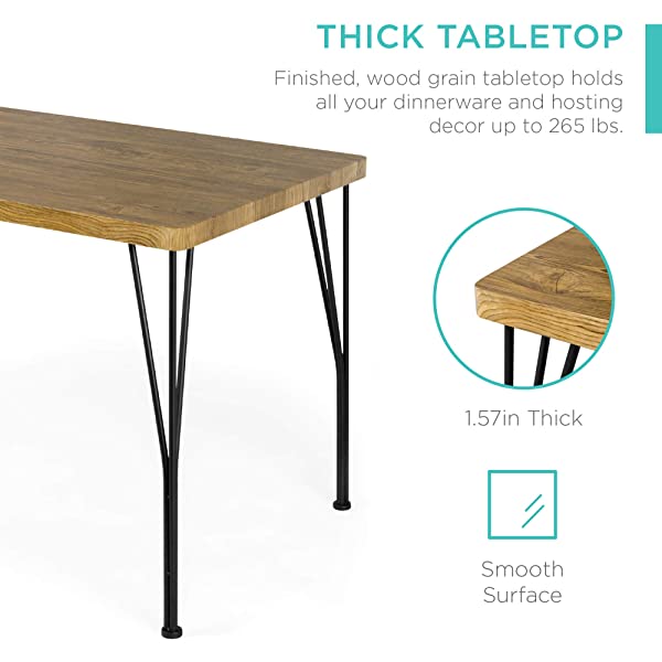 Best Choice Products 5-Piece Metal and Wood Indoor Modern Rectangular Dining Table Furniture Set for Kitchen, Dining Room, Dinette, Breakfast Nook w/ 4 Chairs - Brown