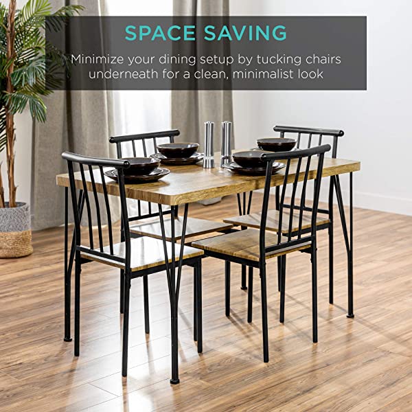 Best Choice Products 5-Piece Metal and Wood Indoor Modern Rectangular Dining Table Furniture Set for Kitchen, Dining Room, Dinette, Breakfast Nook w/ 4 Chairs - Brown
