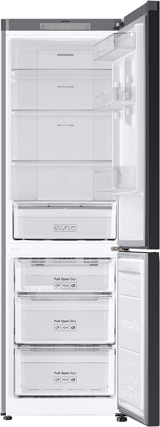 SAMSUNG 12.0 Cu Ft BESPOKE Compact Refrigerator w/ Bottom Freezer, Flexible Slim Design for Small Spaces, Even Cooling, Reversible Door, LED Lighting, Energy Star Certified, RB12A300631/AA, Gray Glass