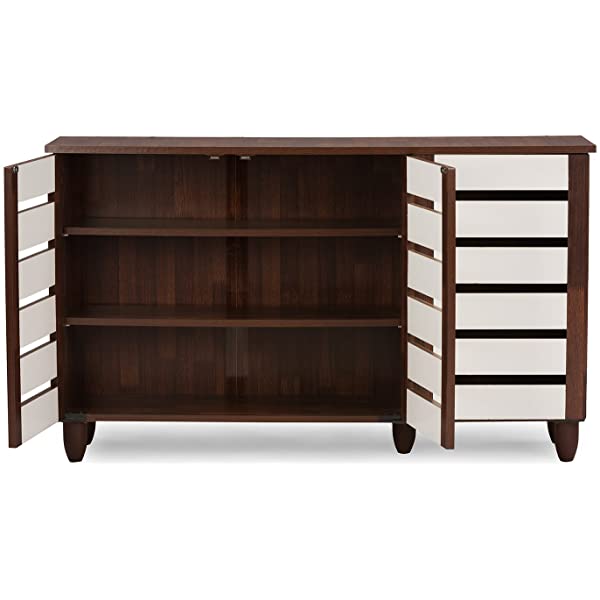 Baxton Studio Wholesale Interiors Gisela Oak and White 2-Tone Shoe Cabinet with 3 Doors