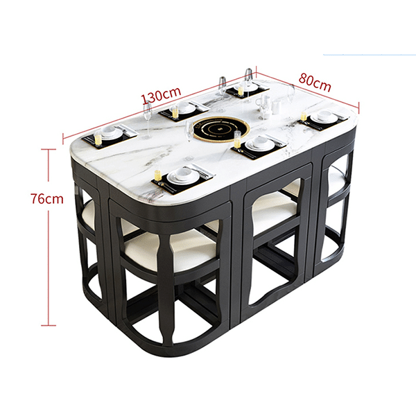 Esstisch und Stühle aus Marmor, Schiefer, Haushalt, kleine Wohnung, moderner, minimalistischer runder Tisch, schrumpfender Esstisch, Kombination aus Tisch und Stuhl aus Massivholz