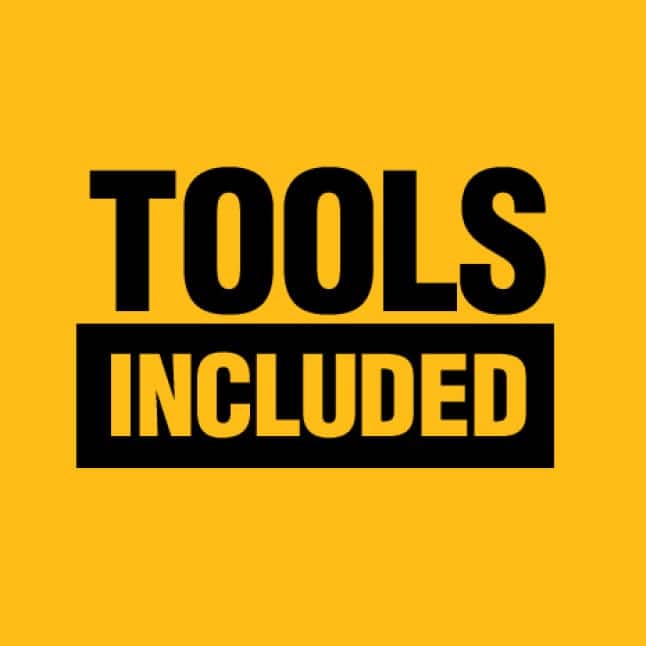 Drill Driver, Impact Driver, Circular Saw, Oscillating Multi Tool, Grinder, Sander, LED Worklight and a ToughSystem tool box.